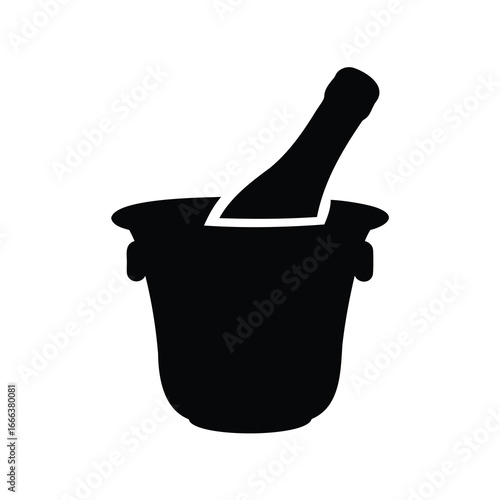 Elegant silhouette of a chilled champagne bottle in an ice bucket, celebrations