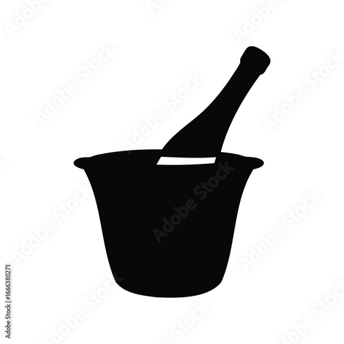 Elegant silhouette of a champagne bottle chilling in a bucket of ice