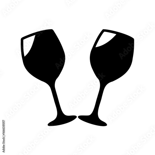 Two wine glasses clinking together for a celebration isolated on white background