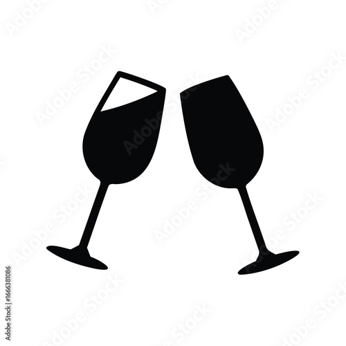 Two wine glasses clinking together in a celebratory toast illustration