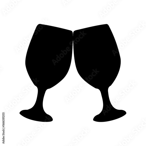 Silhouette of two wine glasses clinking together in a celebratory toast