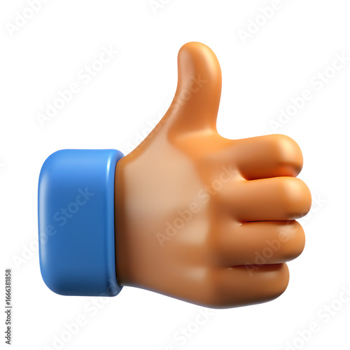 3D Thumbs Up Hand Icon – Cartoon Minimalist Digital Illustration