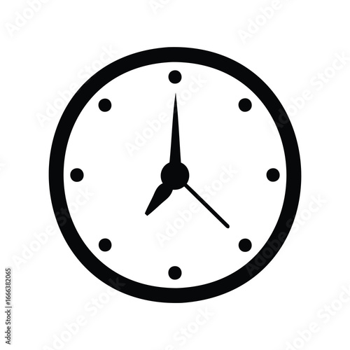 Round wall clock silhouette with time hands - Black silhouette of a simple round wall clock with hour and minute hands, representing time management, punctuality, and daily scheduling.
