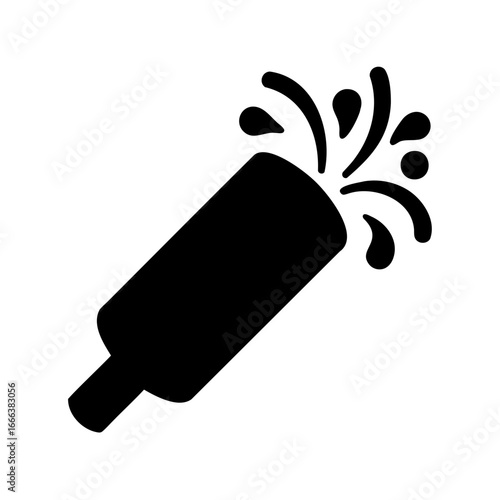 Black silhouette image of a party popper with bursting confetti effect