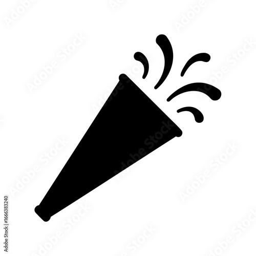 Black silhouette of a noisemaker with confetti exploding out of it
