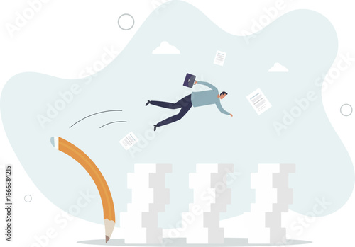 Efficiency or productivity to finish work, manage busy workload or paperwork, project documents or overcome exhausted or challenge concept.life and employment of people.