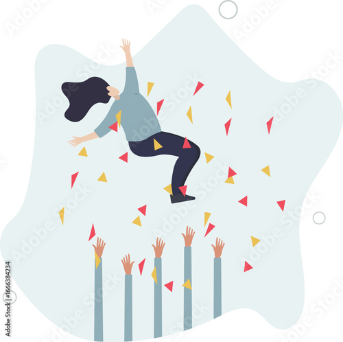 Job promotion celebration, winning prize, success in work or goal achievement congratulation party concept.life and employment of people.