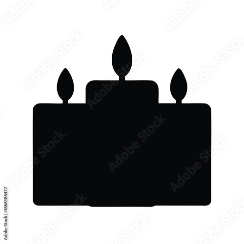 Simple Silhouette of a Birthday Cake with Three Candles Glowing Nicely