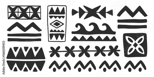 Hawaiian tribal border dividers geometric line set