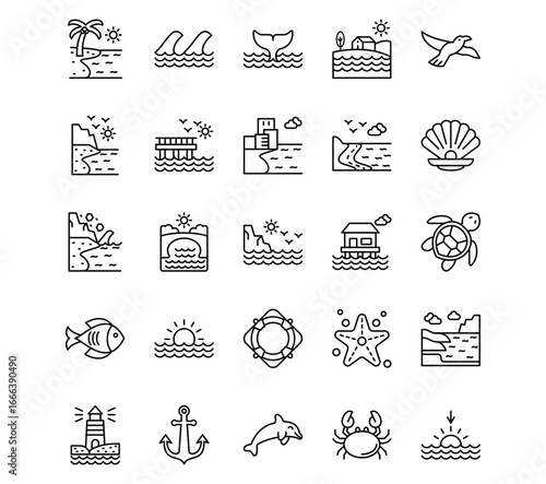 Coastline Line Vector Icons