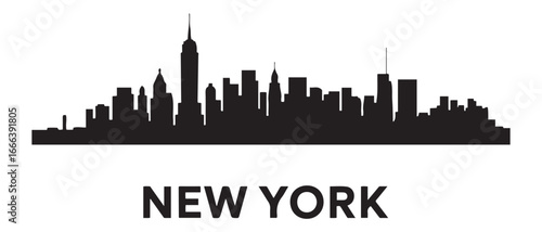 NEW YORK City Skyline Silhouette Cityscape Vector. Vector black silhouette. with white background