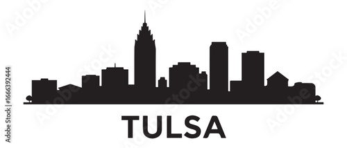 TULSA City Oklahoma Skyline Silhouette Cityscape Vector. Vector black silhouette. with white background