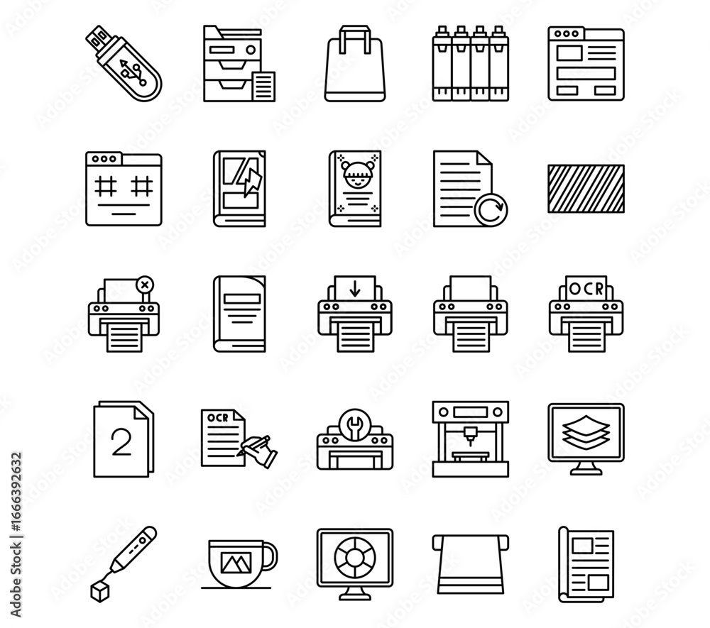 Fototapeta premium Printing Line Vector Icons