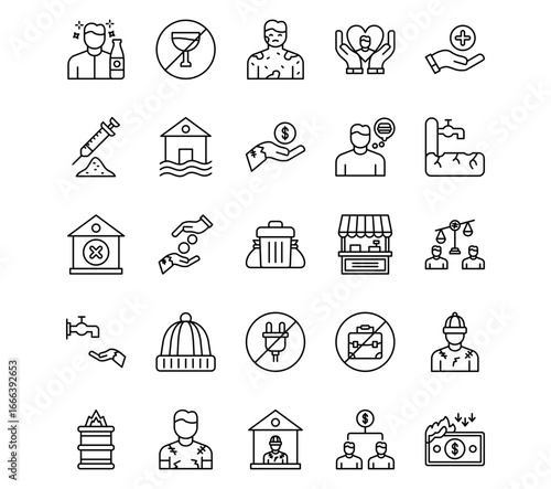 Homeless Line Vector Icons