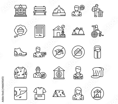 Homeless Line Vector Icons