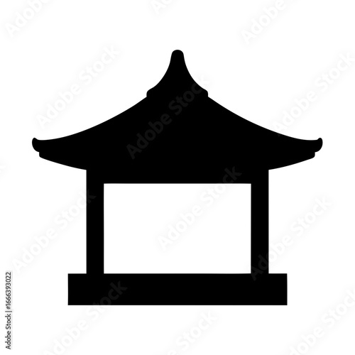 Simple black silhouette of a Japanese gazebo, a traditional Asian structure