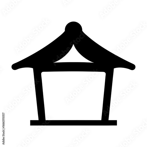 Stylized icon of Asian influenced architectural structure with a prominent roofline