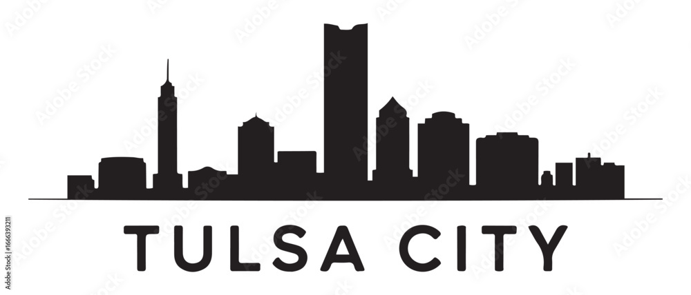 Fototapeta premium TULSA City Oklahoma Skyline Silhouette Cityscape Vector. Vector black silhouette. with white background