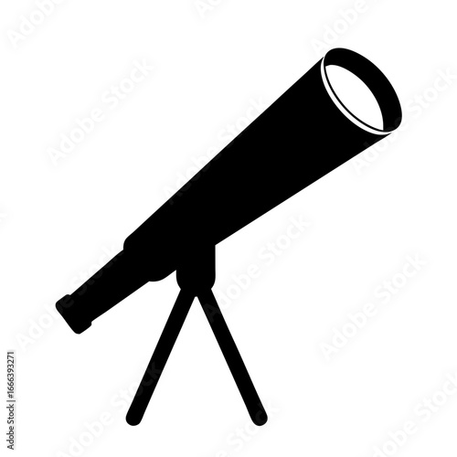 Black silhouette of a telescope on a tripod for stargazing or astronomy
