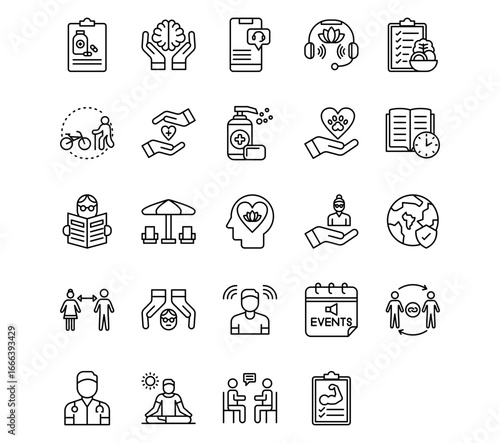 Elderly Care Line Vector Icons