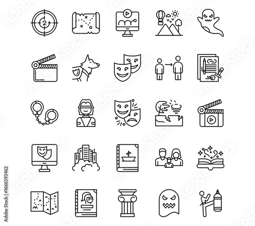 Movie Genres Line Vector Icons