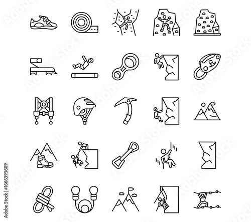 Rock Climbing Line Vector Icons