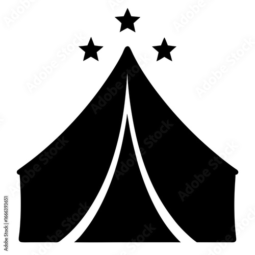 Black silhouette of a vintage circus tent with three stars above