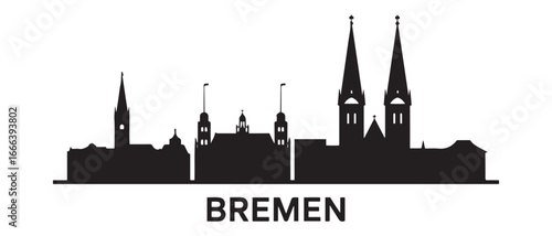 Bremen Skyline Cityscape. Vector black silhouette. with white background