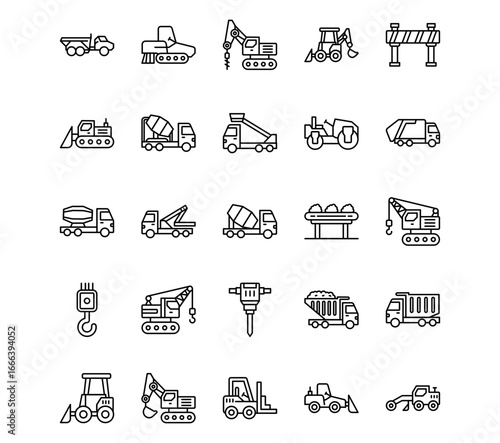 Construction Vehicles Line Vector Icons