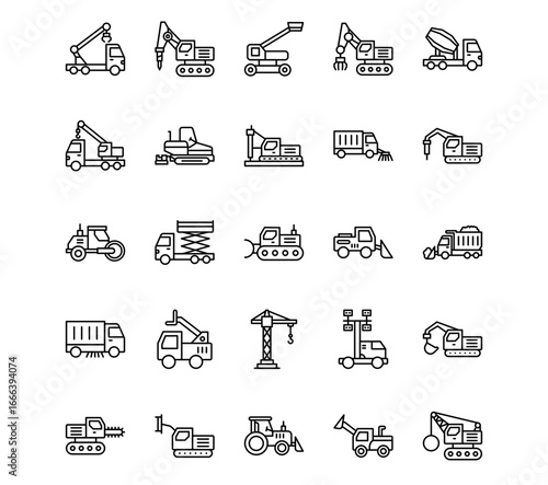 Construction Vehicles Line Vector Icons