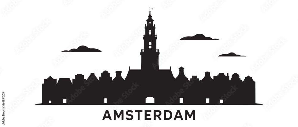 Obraz premium Amsterdam City Skyline Vector Silhouette. Vector black silhouette. with white background