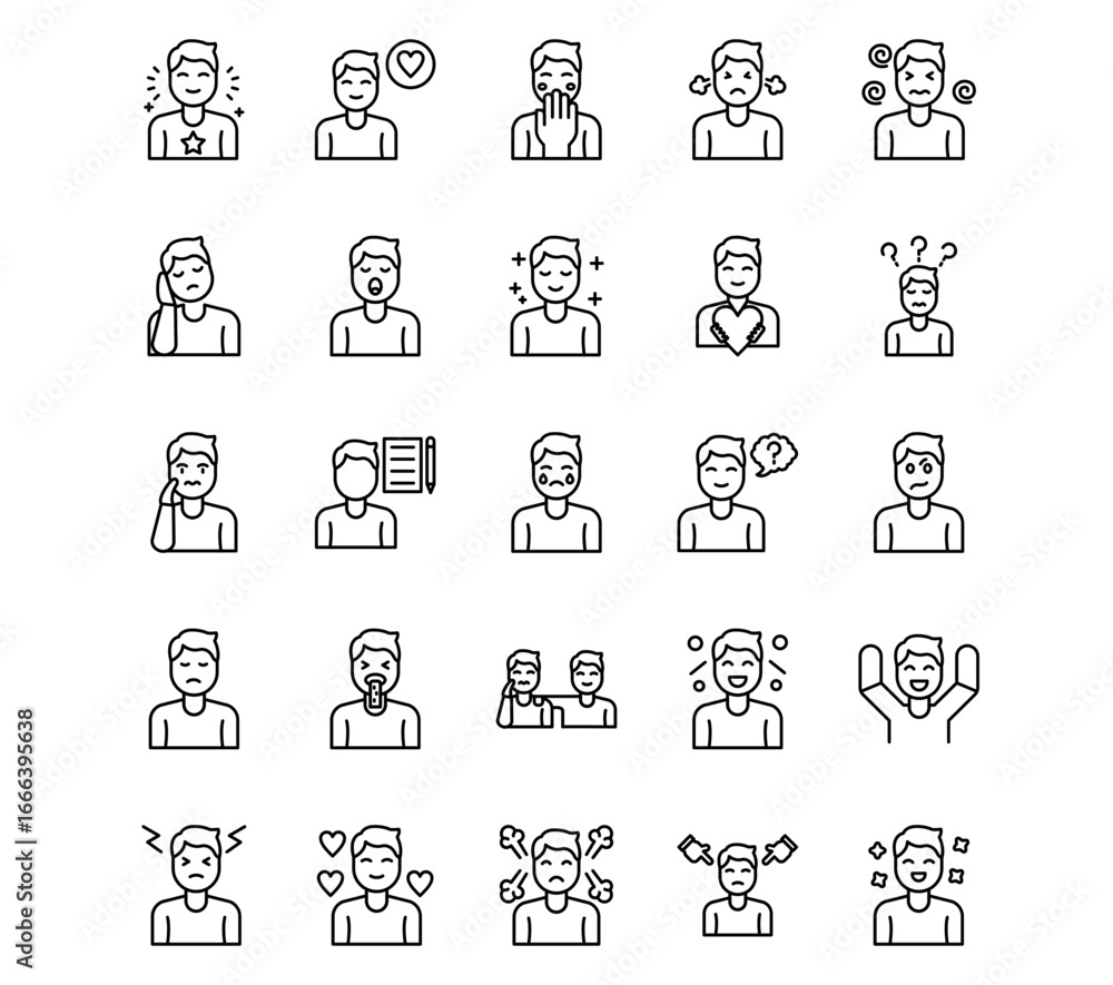 Obraz premium Human Emotions Line Vector Icons