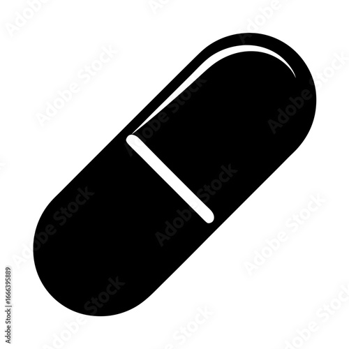 Simple black pill vector graphic for healthcare or pharmaceutical design projects