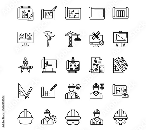 Engineer in Mechanics Line Vector Icons