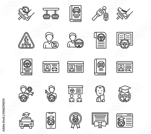 Driving School Line Vector Icons