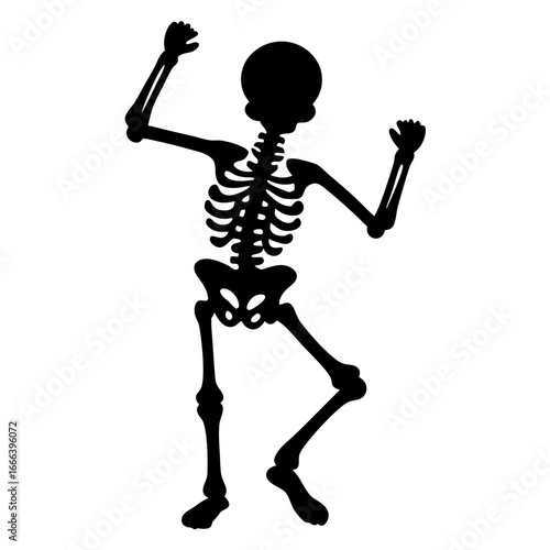 Dancing skeleton in black silhouette posing as a Halloween design element