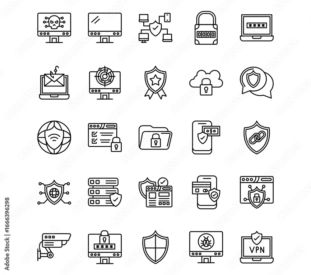 Fototapeta premium Information Security Line Vector Icons
