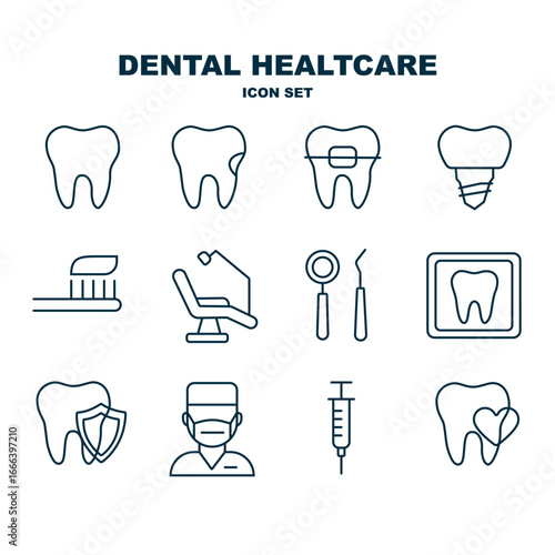 dental icons set, Dental Healthcare Icon Set Line Style Symbols for Dentistry, Oral Care, and Medical Services