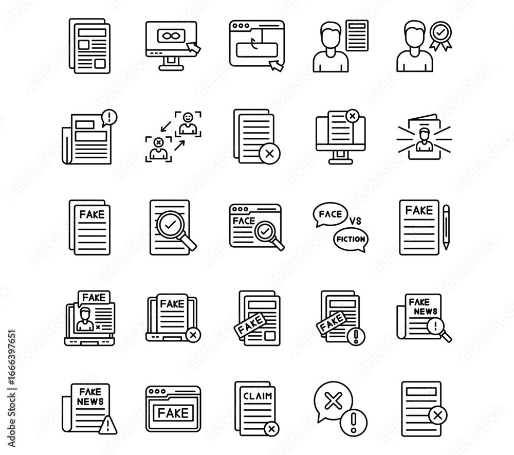 Fototapeta premium Fake News Line Vector Icons
