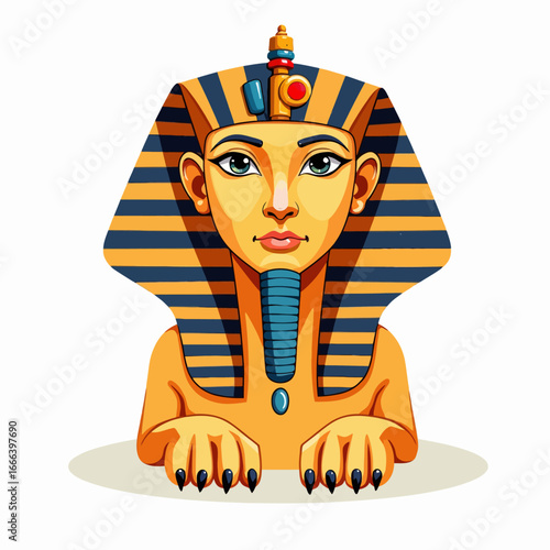 Illustrated Egyptian Pharaoh Bust with Traditional Headdress Featuring Stylized Stripes and Intricate Details in a Vibrant Colorful Digital Art Style