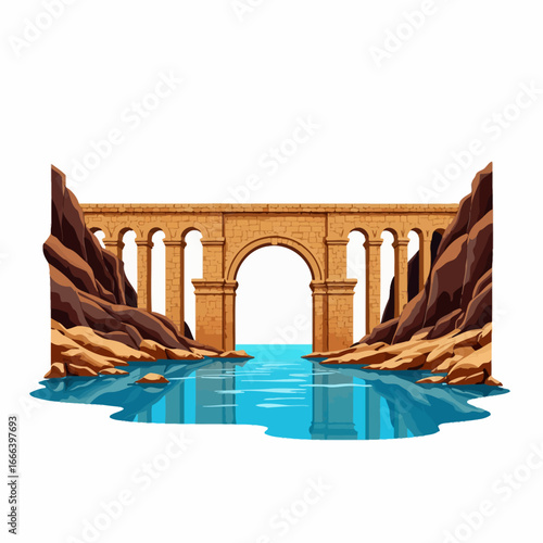 Majestic Stone Aqueduct Stretching Across Rugged Canyon with Crystal Blue Water Reflecting Ancient Architectural Grandeur