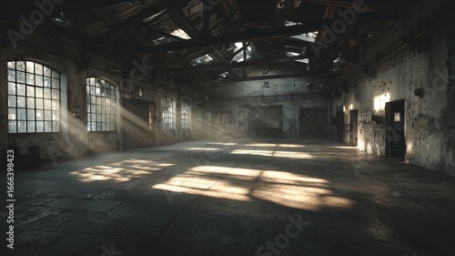Sunlit Abandoned Warehouse Interior