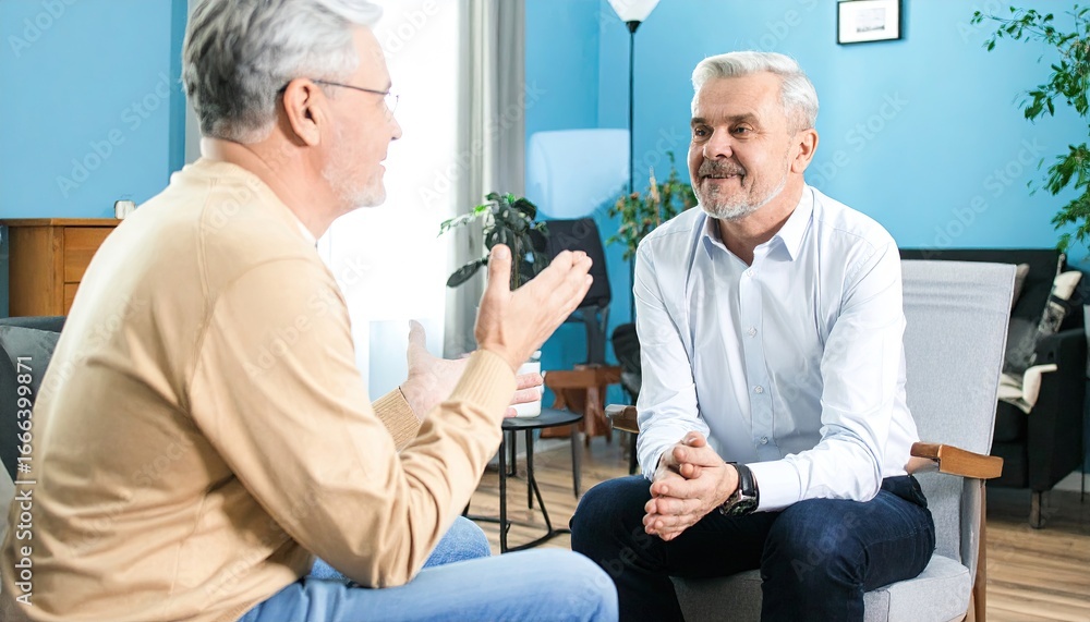 Obraz premium Two Mature Men in a Supportive Counseling Session