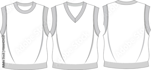 Three white sleeveless vest shown from three different angles front back and side view with intricate lace trim