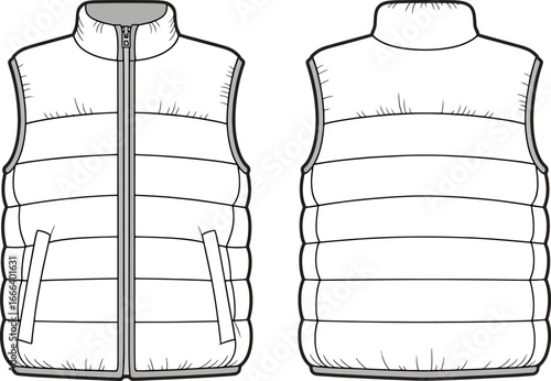 Puffer vest fashion design sketch front and back views