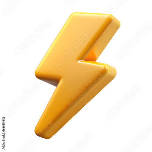 3D Lightning Bolt Icon – Realistic Shiny Yellow Plastic Digital Illustration