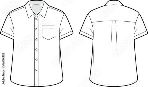 short sleeve button up shirt sketch Front and back view
