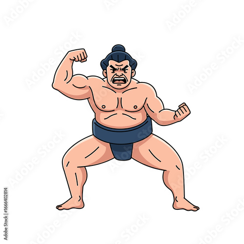 Cartoon illustration of a sumo wrestler in a fighting stance.
