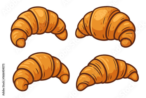 Croissant vector illustration set. Collection of cartoon French pastry icons for bakery logo or breakfast menu design. Fresh baked goods graphic element. Pastry clipart isolated.