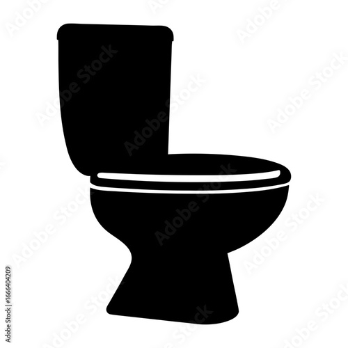 A minimalist black silhouette of a toilet with a closed seat lid